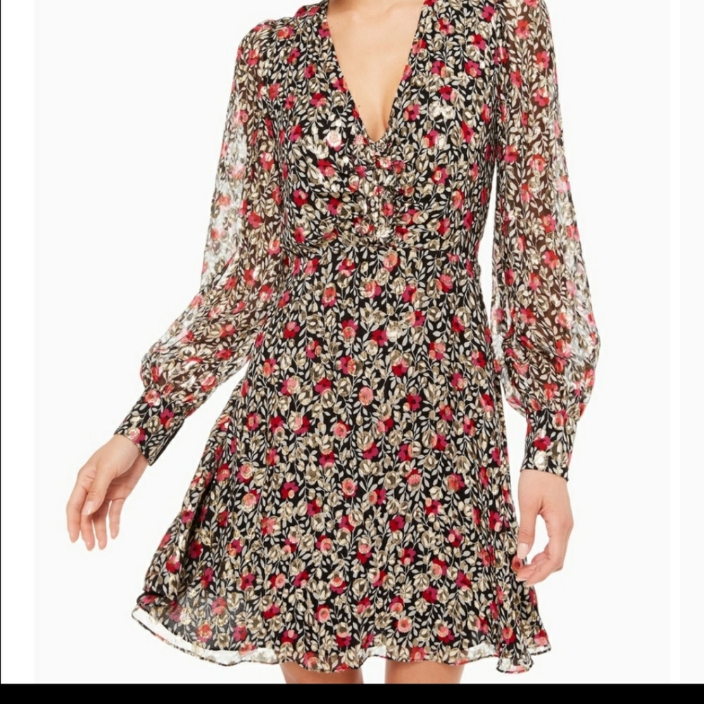 Kate Spade Floral Long Sleeve Dress - Black and Red